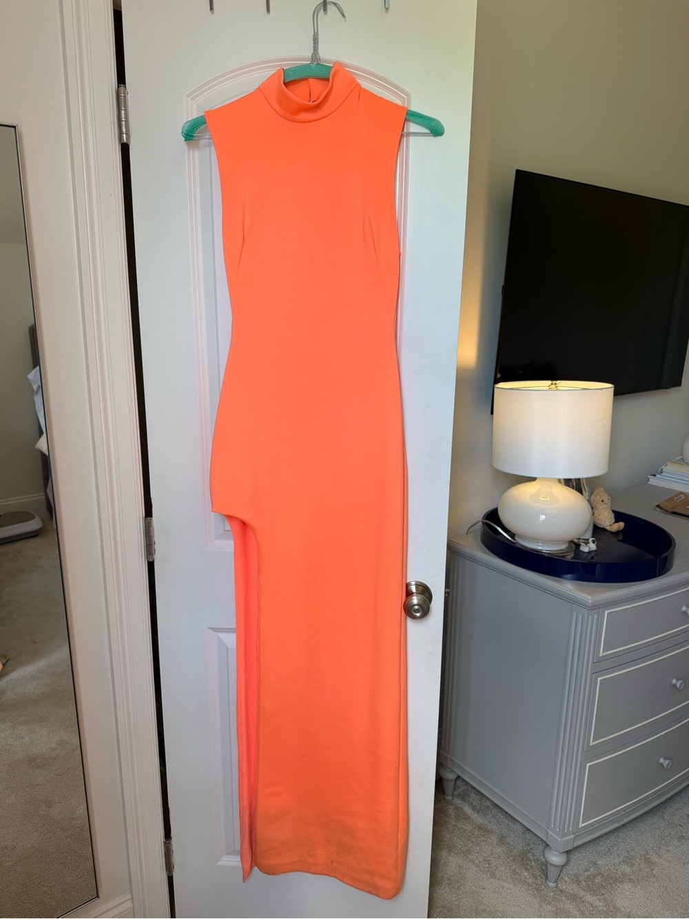 Black Halo Neon Coral Asymmetrical Maxi Dress